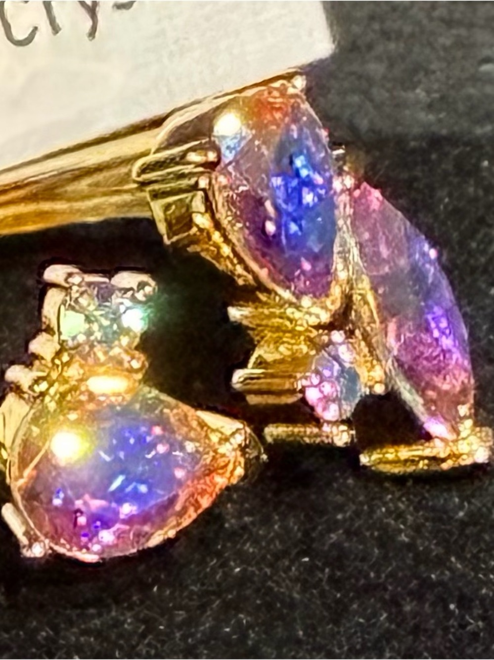 Blu Sage Gold-tone Ring with Iridescent Blue-Purple Opal Stones